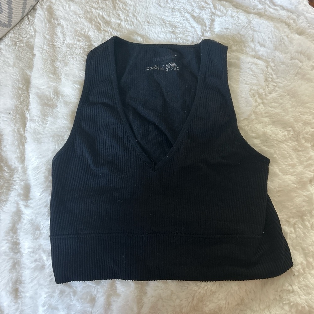 Garage Black Sleeveless V-Neck Top